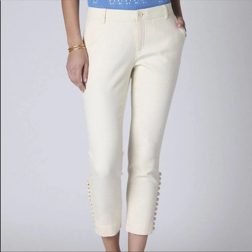 Daughters of the Liberation Anthropologie Cream Textured Ankle Pants - Size 2